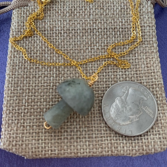 Labradorite Mushroom Pendant Labradorite Necklace Gold Crystal Mushroom Necklace - Picture 6 of 6